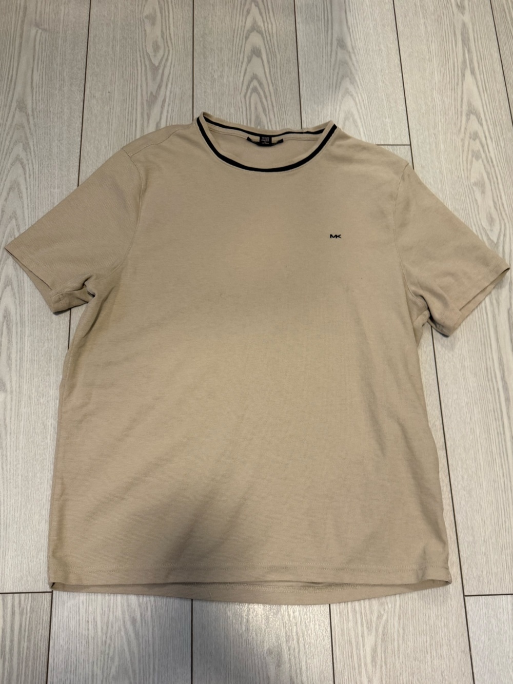 Michael Kors XL waffle knit short sleeve beige tan brown crewneck 100% cotton